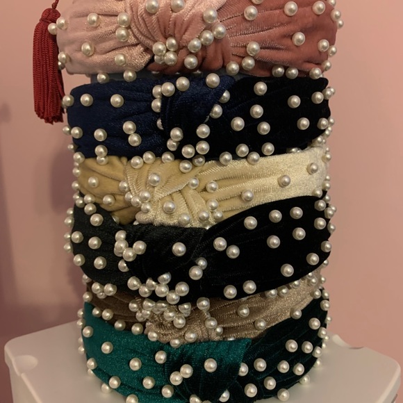 Faux Pearl Velvet Headbands - Picture 2 of 5